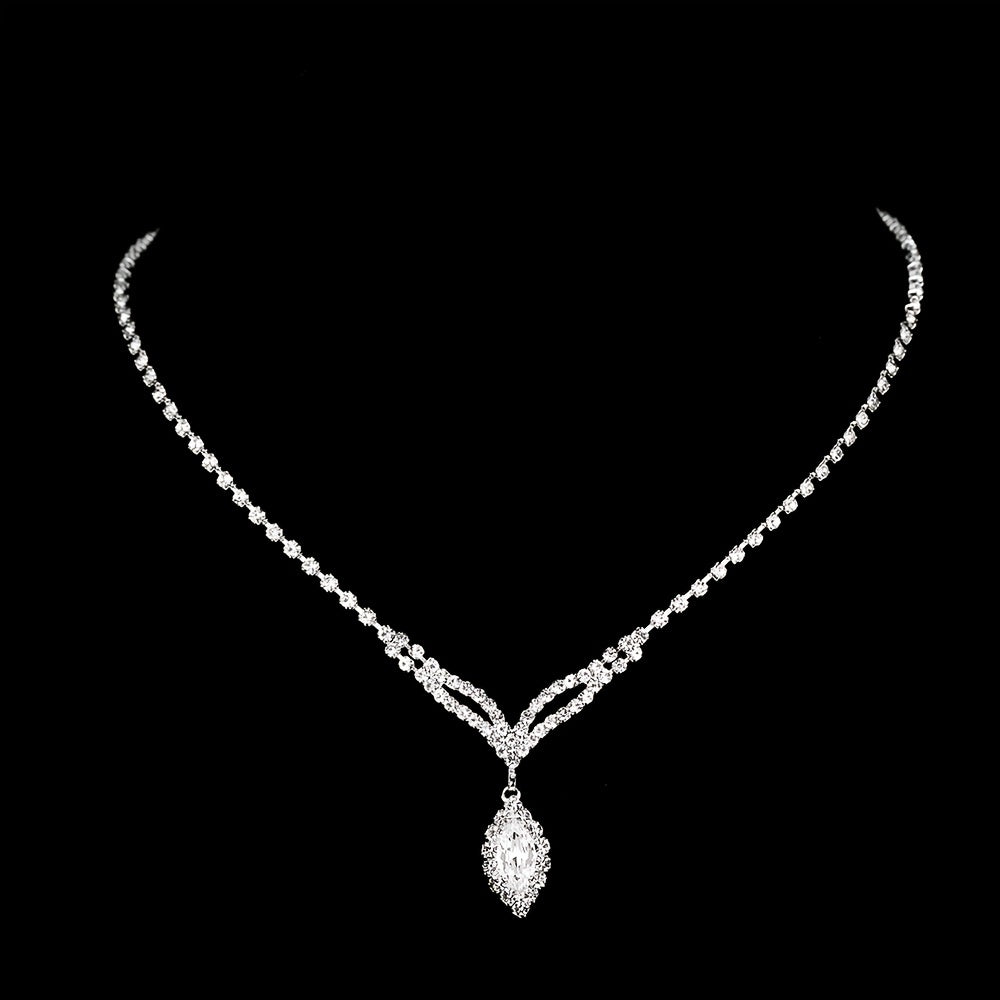 Elegant Rhinestone Wedding Jewelry Set with Zircon Pendant Necklace and Dangle Earrings for Women and Girls