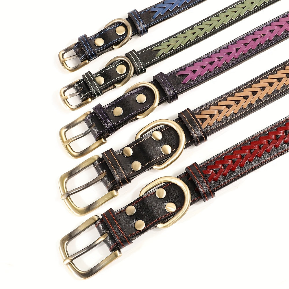 Durable Leather Dog Collar Braided Puppy Cat Collars Adjustable Small Dog Collar Pet Accessories For Small Medium Dogs