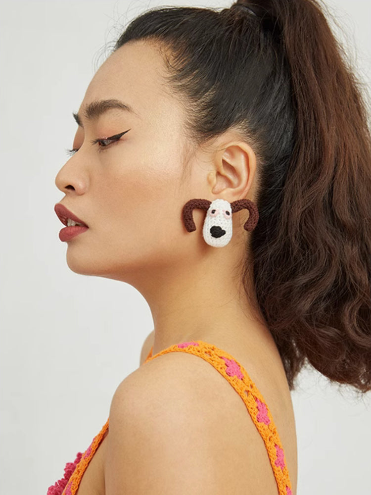 LB Hand Crochet "Dog" Cute Stud Earrings LOJL109