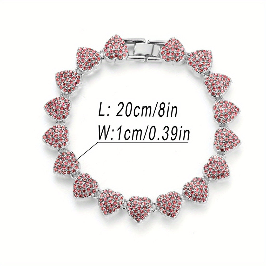 1pc Iced Out Blue Pink Heart Necklace Men Girls Women Hip Hop Alloy Rhinestone Golden Silvery Chain Mother's Day Jewelry Gift