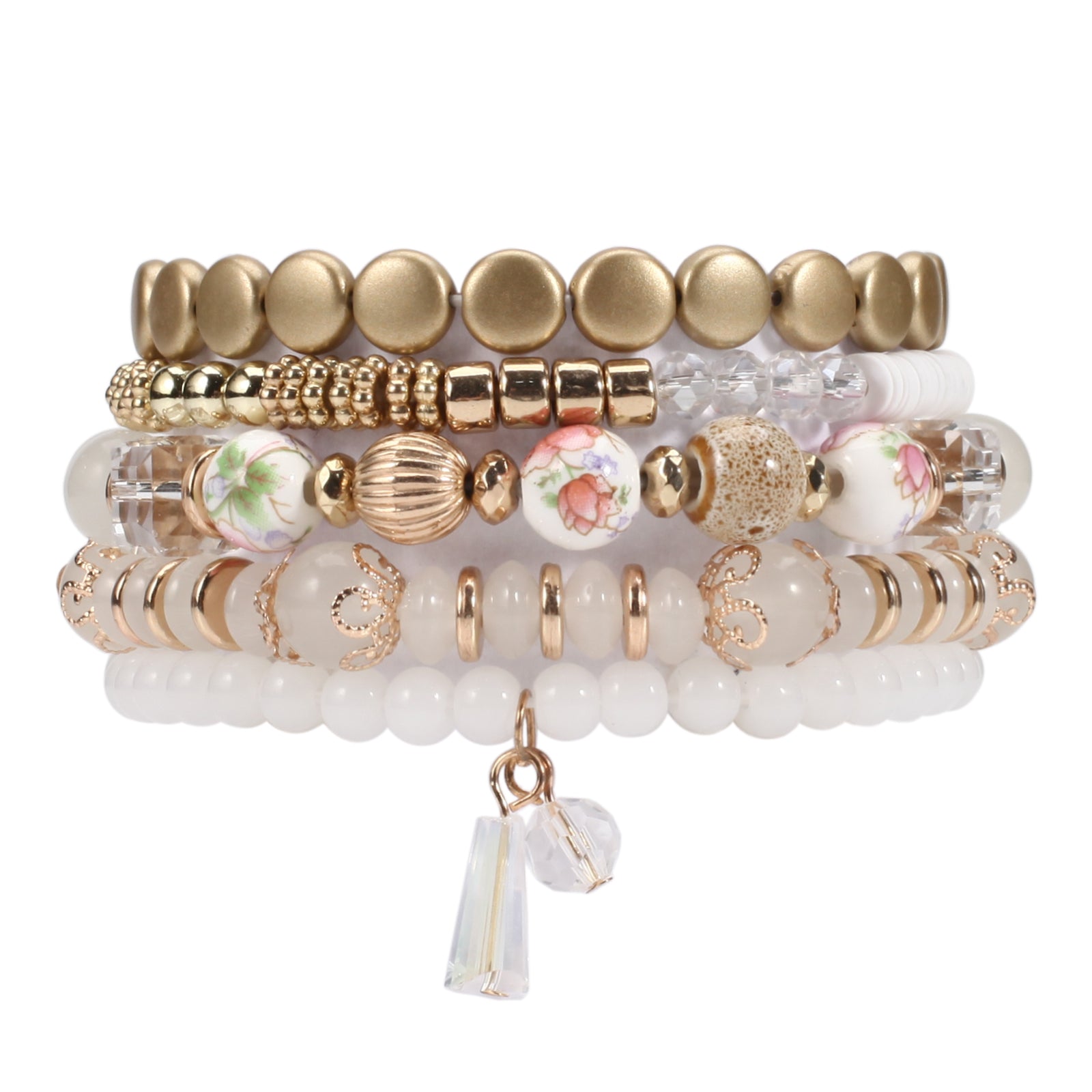 Flower Pattern Multilayer Bracelet with Glass Pendant
