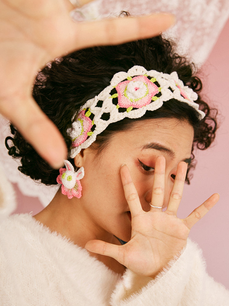 LB Hand Crochet "cherry Blossom" Headband LOJL74