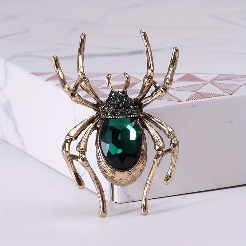 Inlaid Red Faux Gems Spider Shape Zinc Alloy Brooch Pin Simple Style Animal Theme Brooch For Women Girls