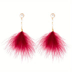 Long Feather Faux Pearl Decor Dangle Earrings Bohemian Vocation Style Trendy Female Gift Daily Casual