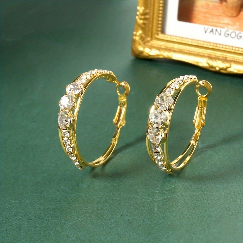 Exquisite Fashion Hoop Earrings with Gold Color and Zircon Stones - Perfect Valentine's Day Gift for Her