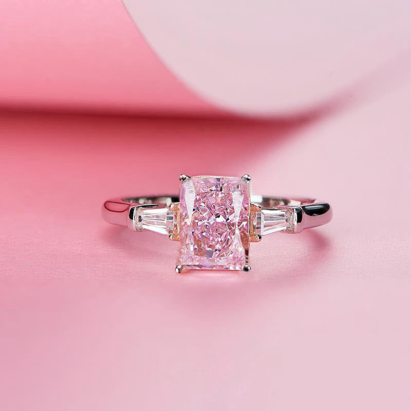Make a Statement with our Fashion Square Pink Zircon Ring - Available in Sizes 5#-10#!