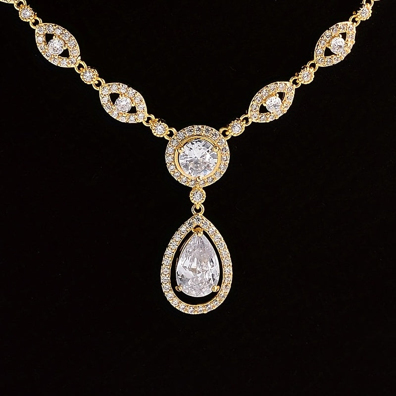 Elegant Water Drop Zircon Jewelry Set - 18K Gold Plated Earrings and Necklace for Women and Girls