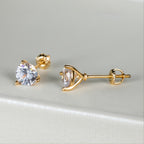 Round Sparkling Zircon Decor Stud Earrings Elegant Simple Style Copper 18K Gold Plated Jewelry Exquisite Female Gift