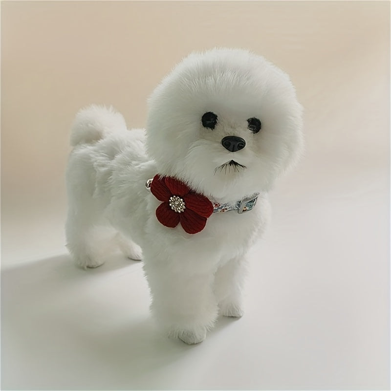 1pc Cute Pet Collar With Knitting Flower And Bell, Adjustable Cat Collar, Soft Decorative Dog Collar