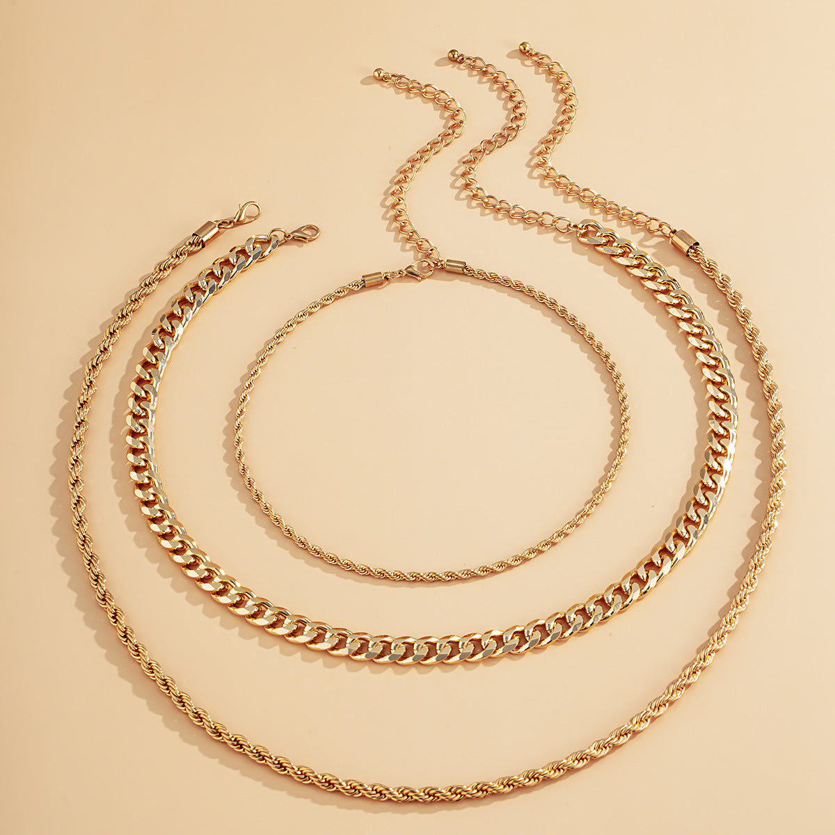 Complete Your Look with 3 Layered Silver Twist Rope Chain Necklaces with Rhinestones