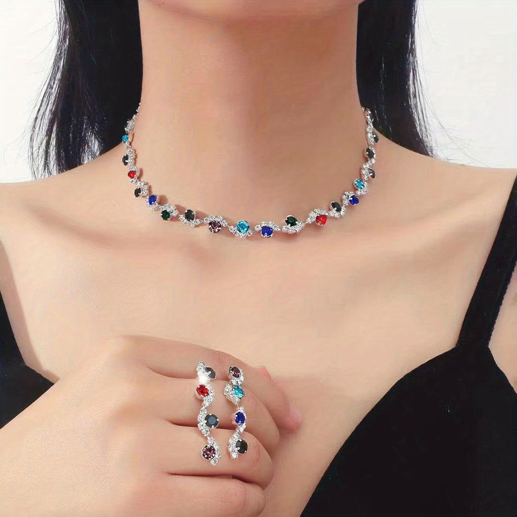 2pcs Elegant Zircon Jewelry Set - Silver Plated Necklace and Earrings for Weddings, Engagements, and Birthdays - Perfect Gift for Women and Girls