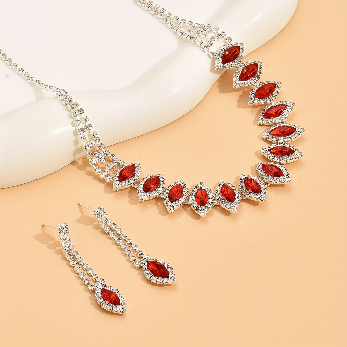 Glittering Mexican Style Women's Jewelry Set - Silver Plated Necklace and Earrings for Parties, Banquets, and Weddings