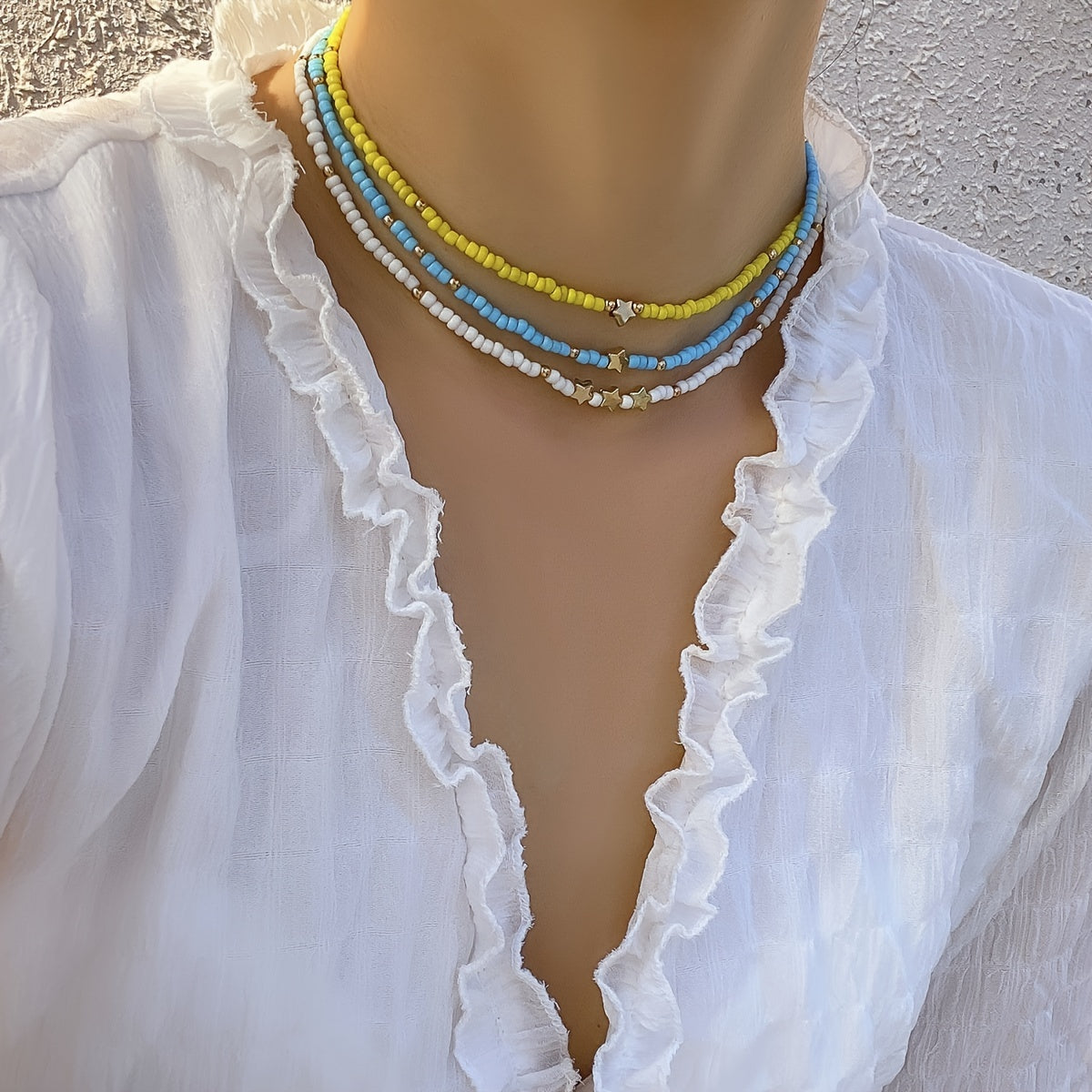 Simple Handmade Beaded Necklace Vintage Colorful Star Necklace 1pc Holiday Style
