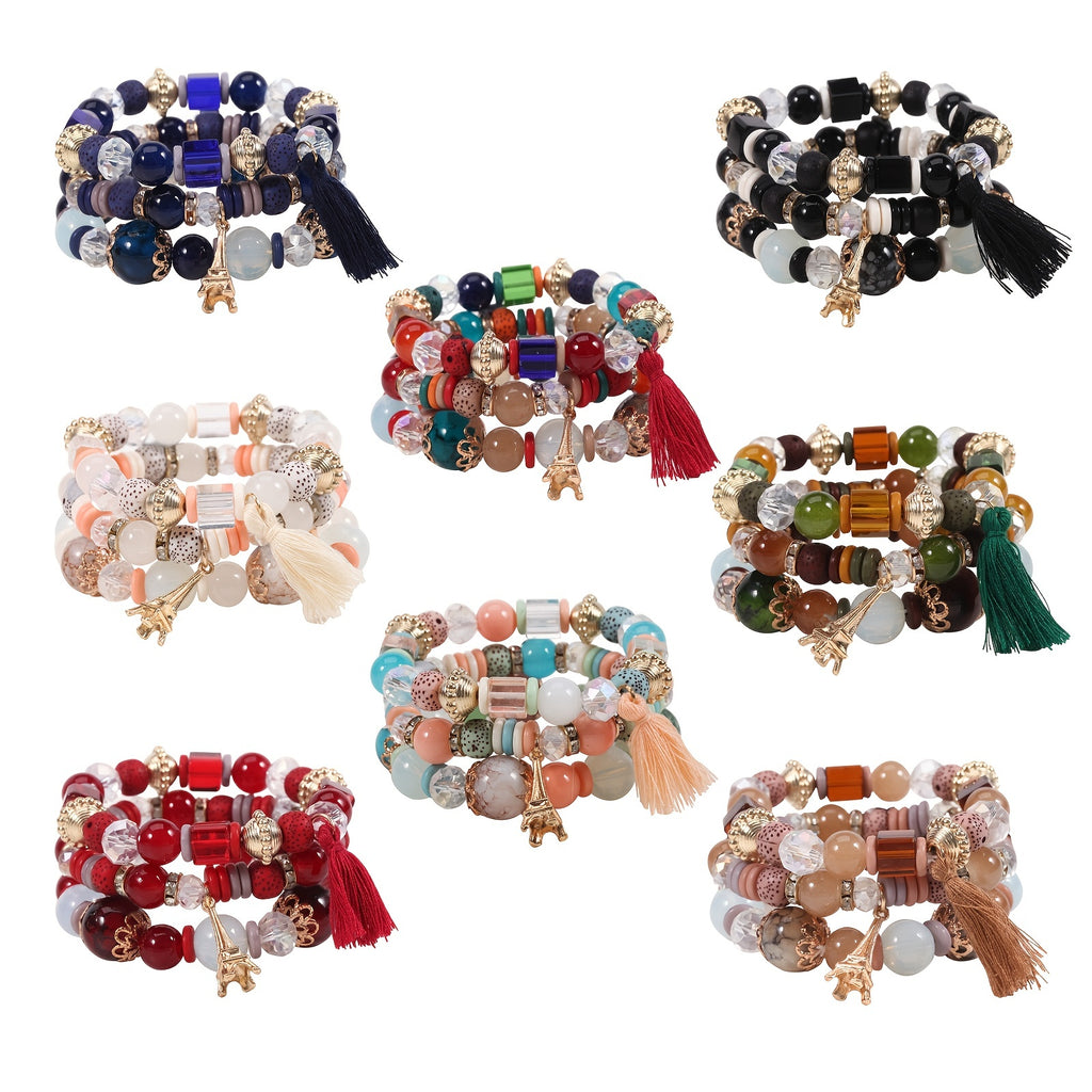 Add a Pop of Color to Your Bohemian Look with our Multilayer Colorful Stackable Bracelets for Women