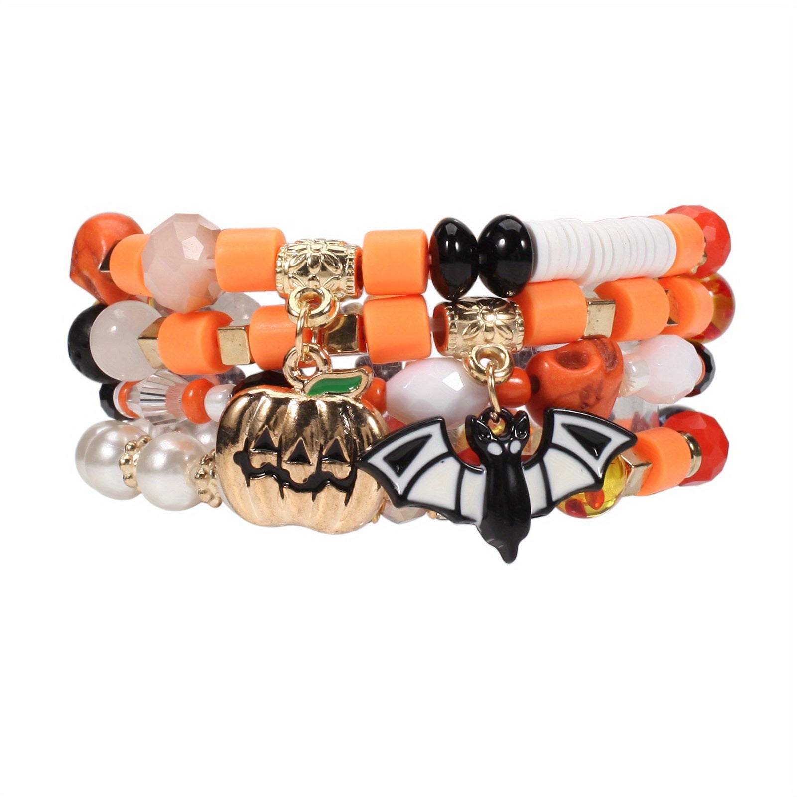 Halloween Bat Pumpkin Pendant Ladies Multilayer Beads Bracelet
