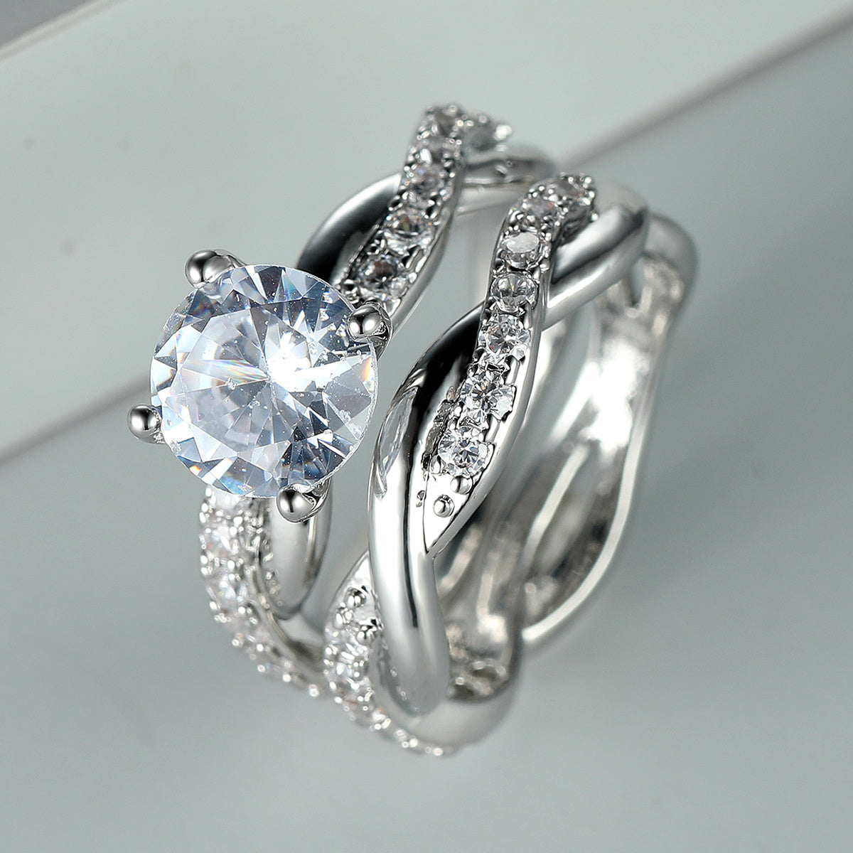 Beautiful 18K Gold Plated Twist Design Zircon Ring Set - Perfect Gift for Women & Girls!