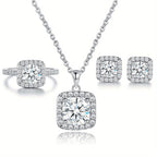 Elegant Zircon Bridal Jewelry Set - Necklace, Earrings, and Ring - 14K Gold Plated - Perfect Gift for Weddings and Special Occasions