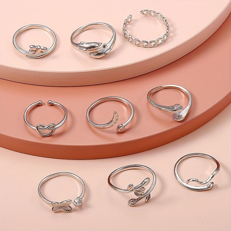 9 Pcs Adjustable Foot Ring Set Snake Butterfly Dragonfly Dolphin Heart Leaf Etc Shape Foot Ring Set For Women Girls