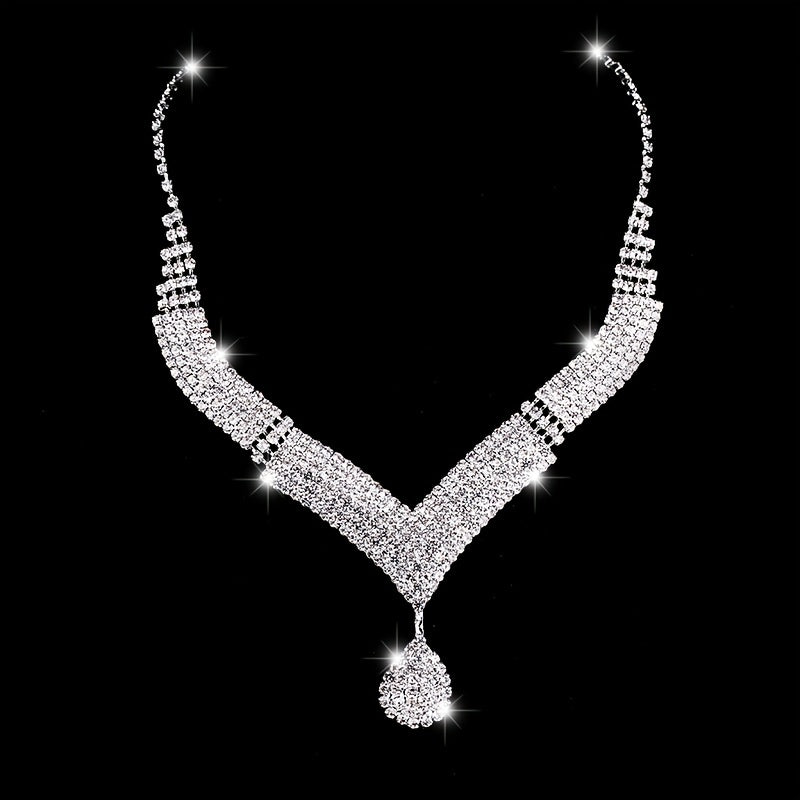 2 pcs Elegant Crystal Wedding Jewelry Set - Rhinestone Water Drop Pendant Necklace and Dangle Earrings for Women and Girls
