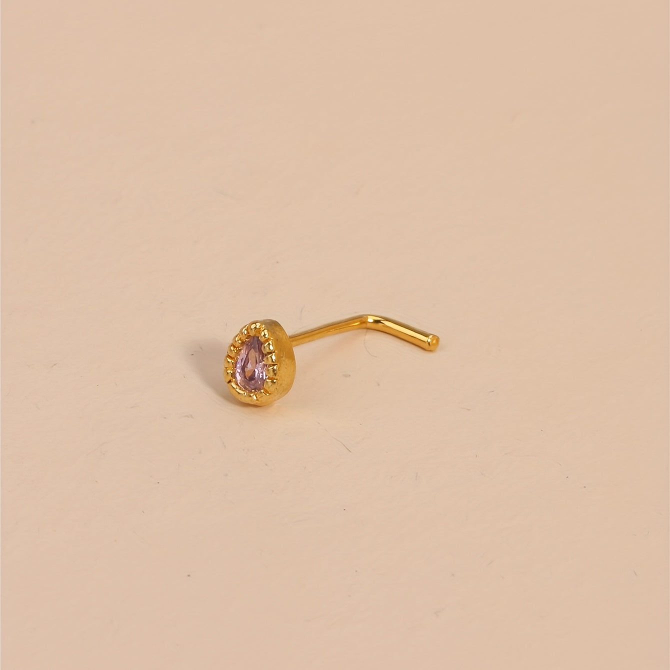 Oval Pink Zircon Inlaid Nose Ring Personality L Shaped Nose Studs Women Body Piercing Jewelry
