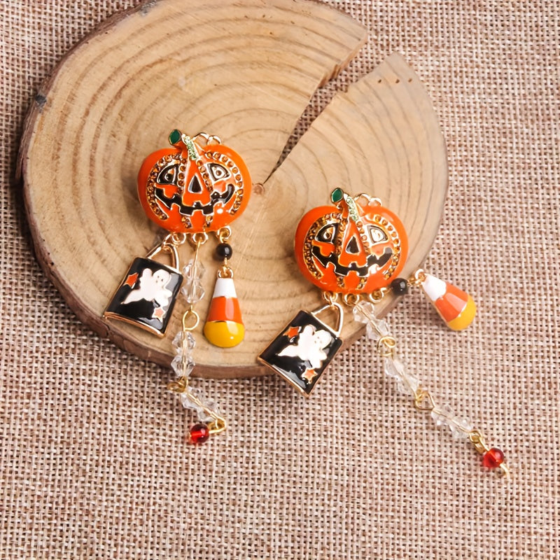 Halloween Pumpkin Head Ghost Pendant Earrings, Creative Cool Exaggerated Female Earrings