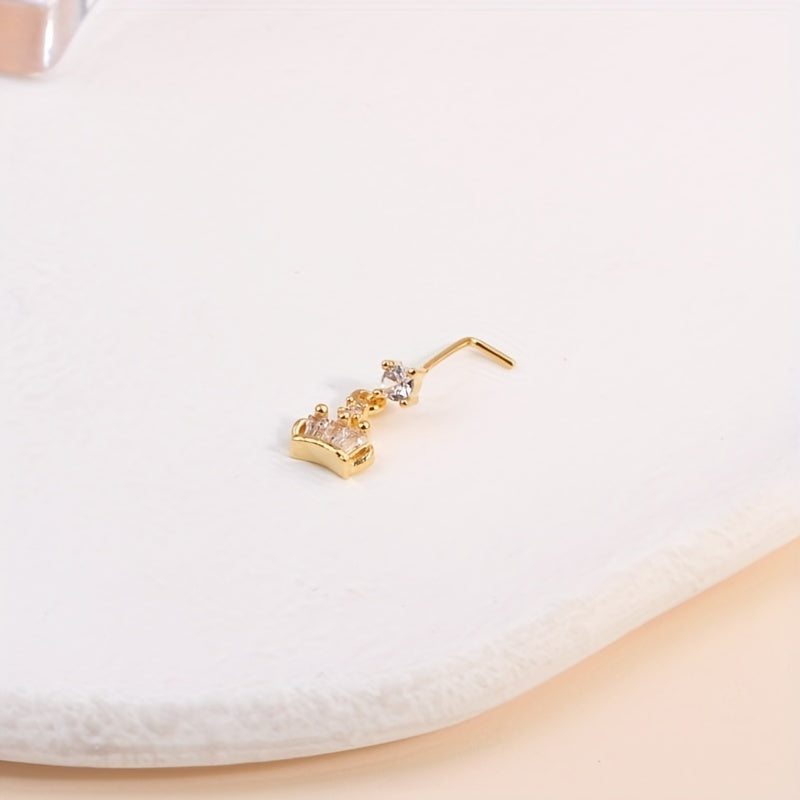 CZ Crown Pendant Nose Ring L-shaped Ear Cartilage Piercing Body Jewelry