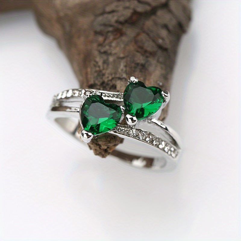 Make Her Heart Flutter with Our Elegant Double Heart Zircon Ring - Perfect for Weddings and Parties!