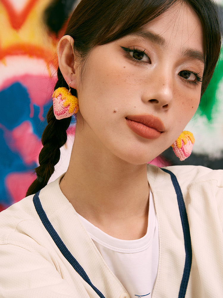 LB Hand Crochet "Love" Earrings Sweet "Heart" Earrings LOJL104