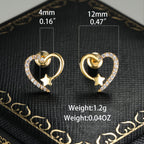 Cute Hollow Heart Stud Earrings Inlaid Zircon For Women Wedding Jewelry Valentine's Day Decor Gift 1Pair