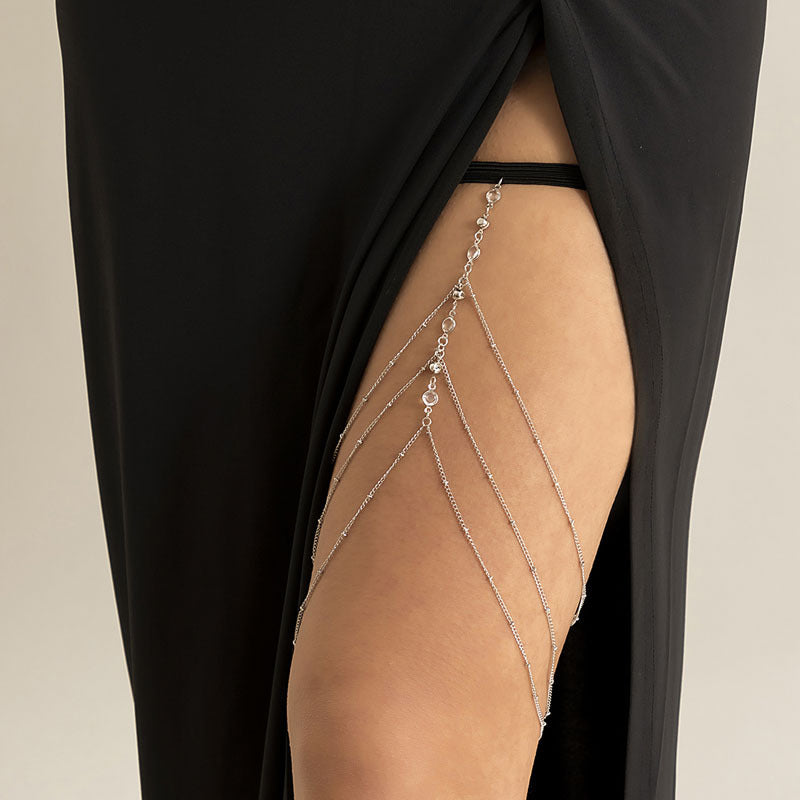 Glamorous Bohemian Leg Chain with Sparkling Round Cut Rhinestones