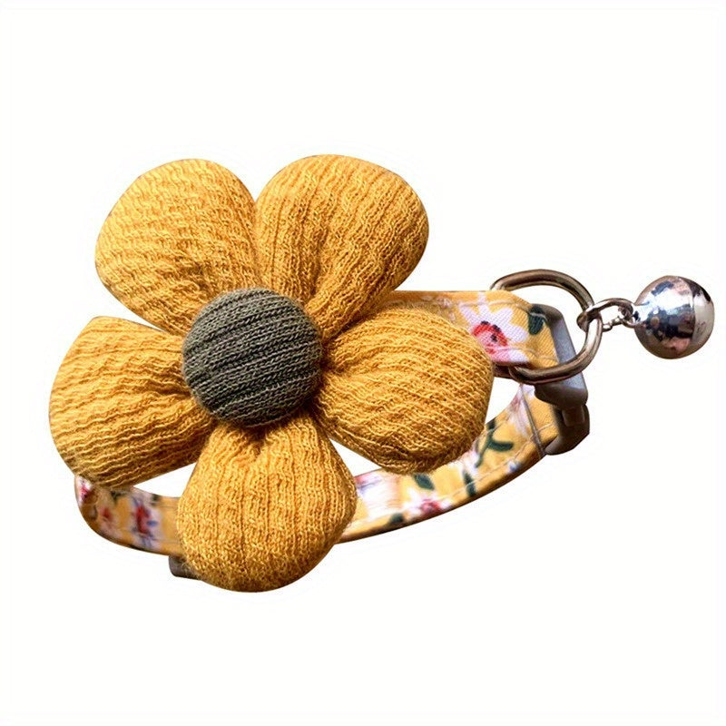 1pc Cute Pet Collar With Knitting Flower And Bell, Adjustable Cat Collar, Soft Decorative Dog Collar