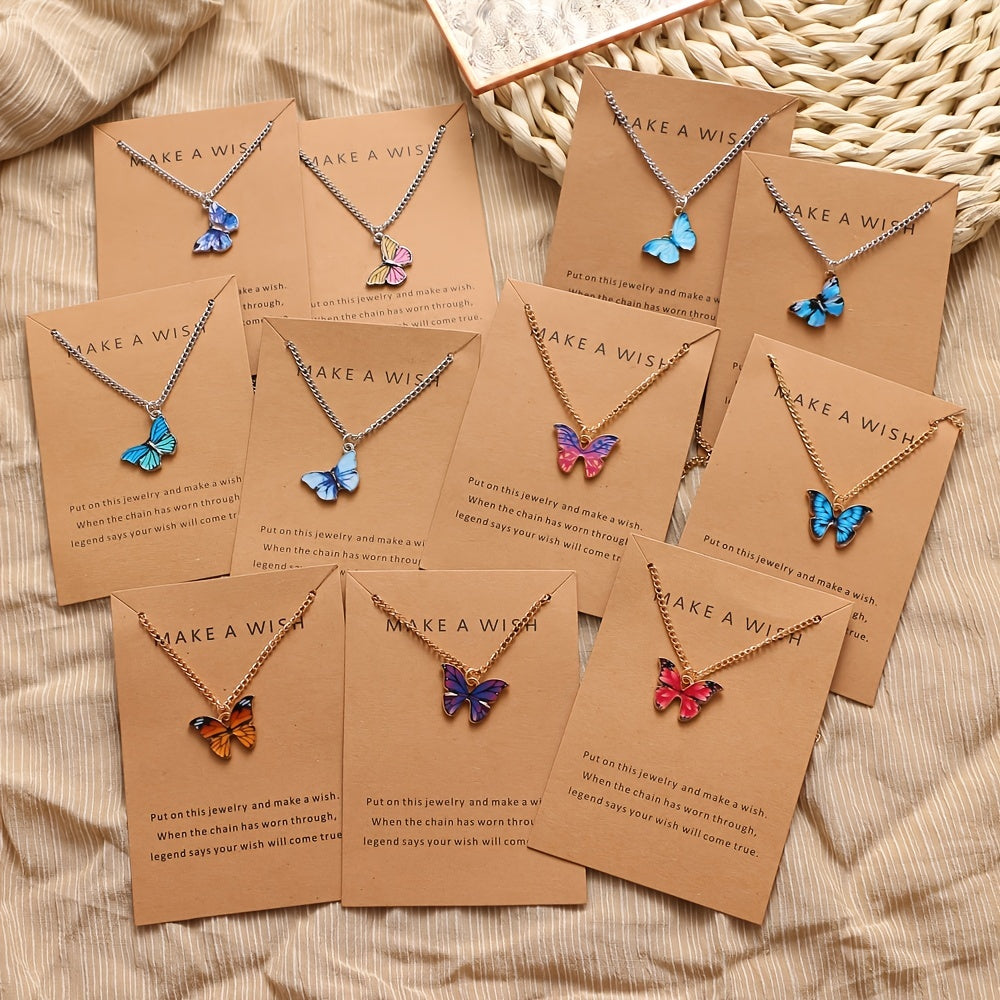 Add a Pop of Color to Your Look with Our Exquisite Butterfly Pendant Necklace - Adjustable Dainty Chain Included!