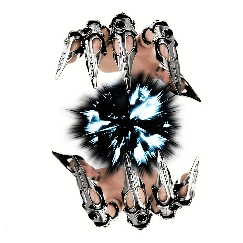 Trendy Skeleton Gothic Cyberpunk Five Finger Joint Ring Adjustable Wolf Paw Dark Punk Bracelet Fashion Lovely Birthday Gift For Boy Girl
