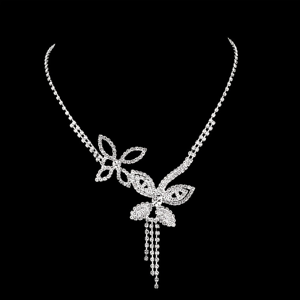 Elegant Butterfly Jewelry Set with Rhinestone Tassel Pendant and Dangle Earrings - Perfect for Weddings and Special Occasions