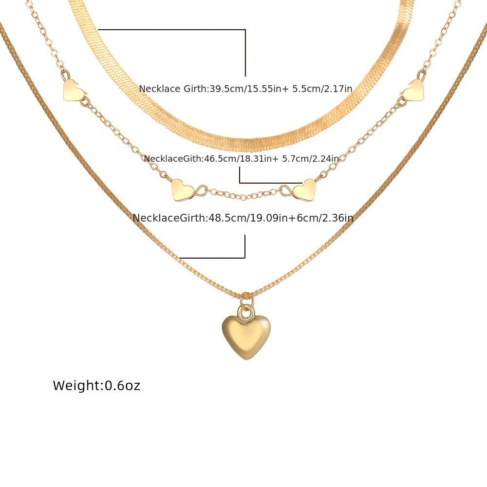 Get Ready to Fall in Love with our 3-Piece Heart Charm Stackable Necklace Set - Adjustable and Fashionable for Any Occasion
