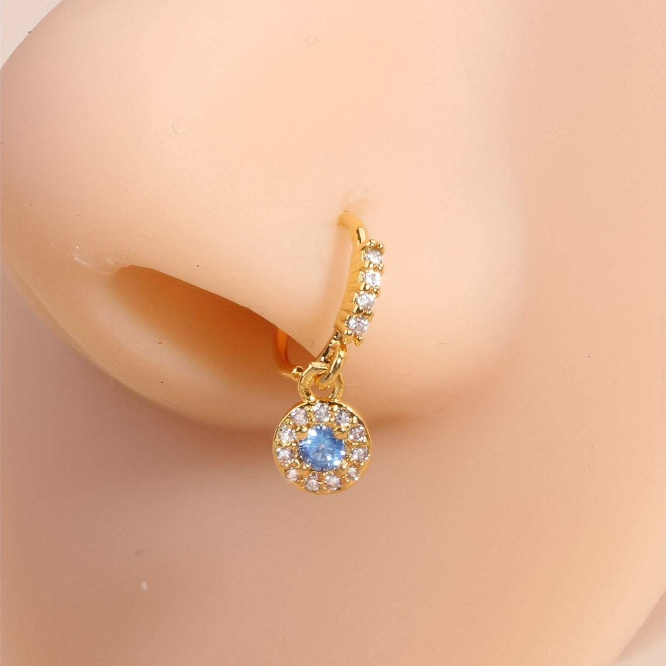 Add a Sparkle to Your Look with our Dangle Nose Ring Inlaid with Round Cut Shiny Zircon - Perfect for Women & Girls