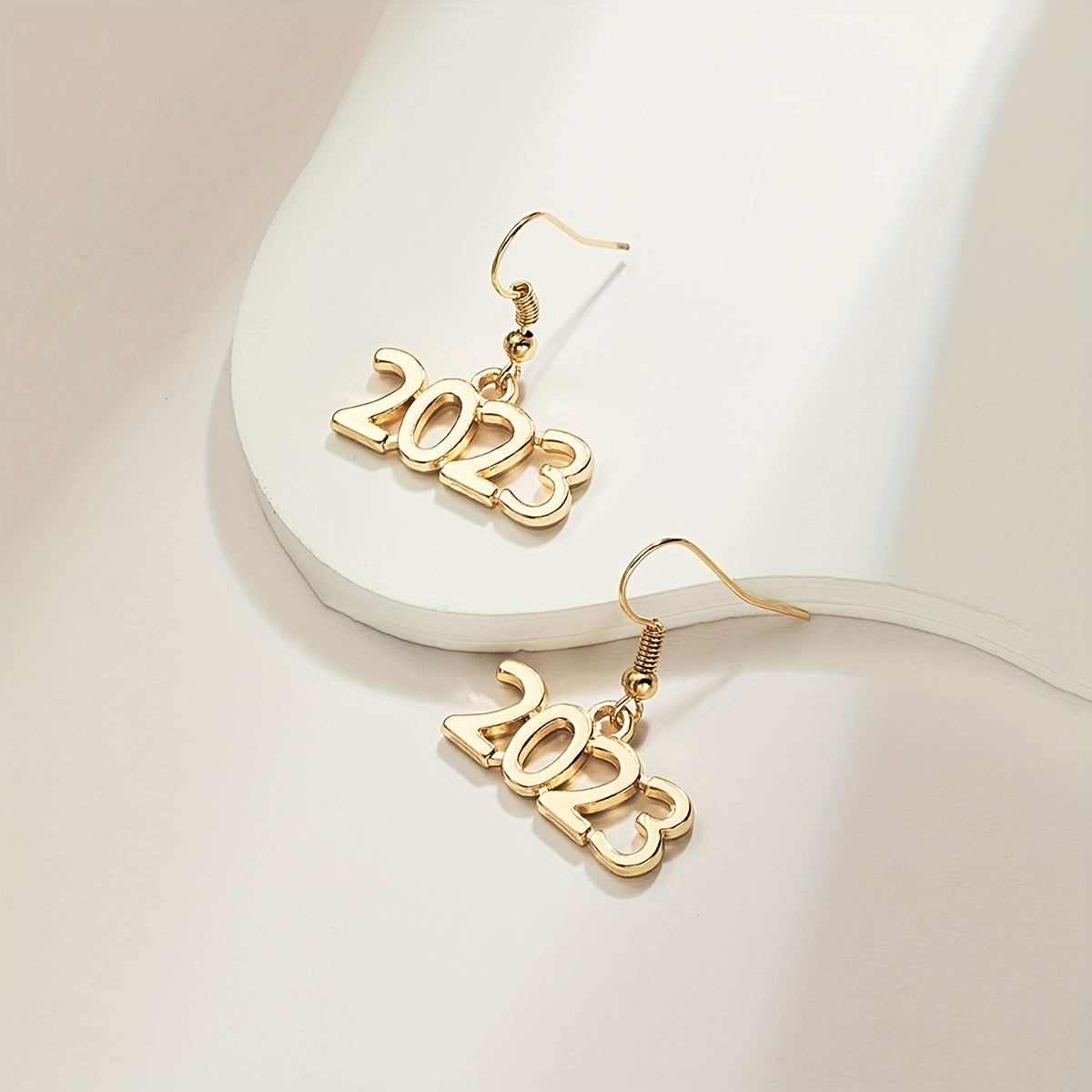 Golden / Silvery Number 2023 Design Hook Dangle Earrings Elegant Punk Style Alloy Jewelry Delicate Female Gift
