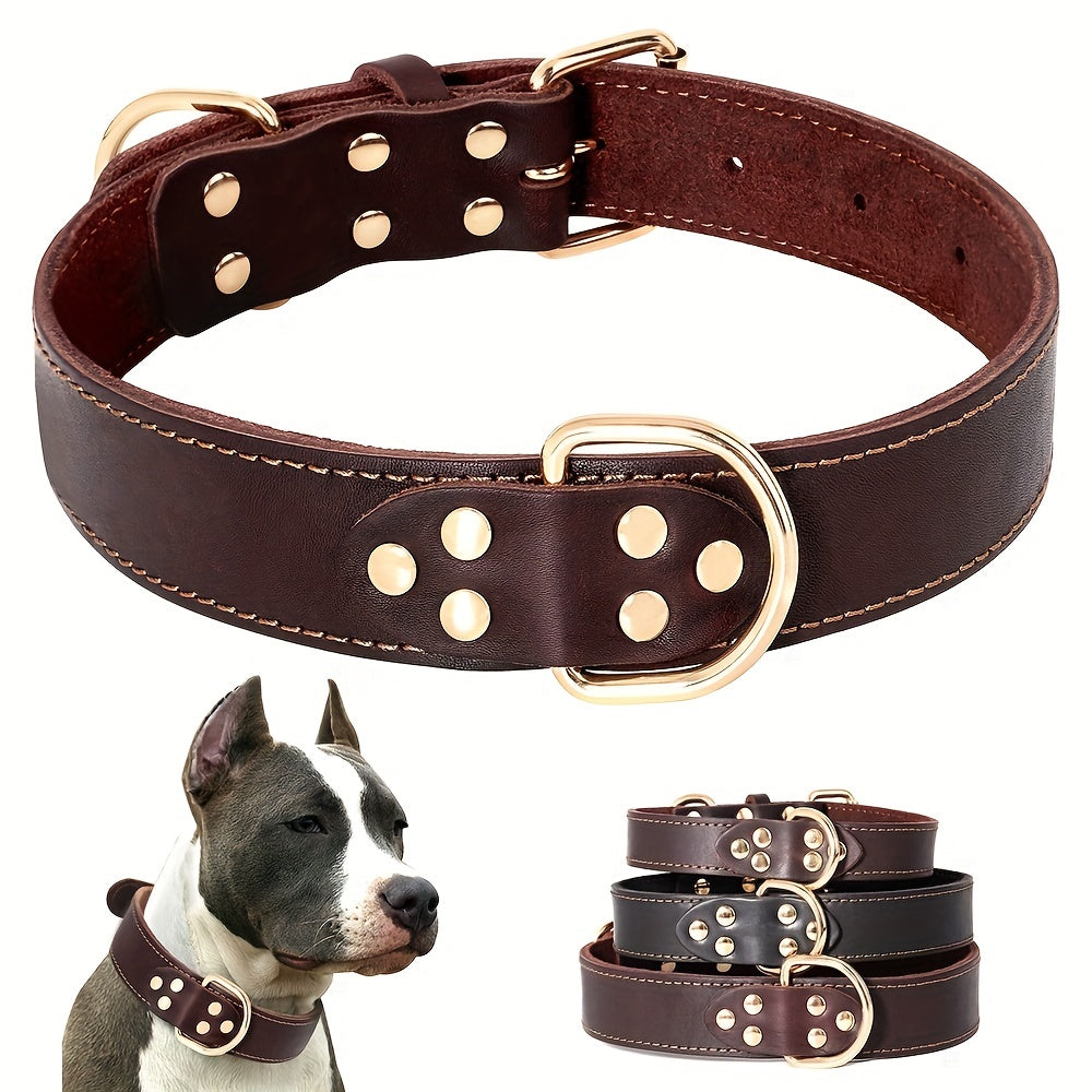 Genuine Leather Dog Collar Adjustable Heavy Duty Pet Dog Collars For Medium Large Dogs Training Collars