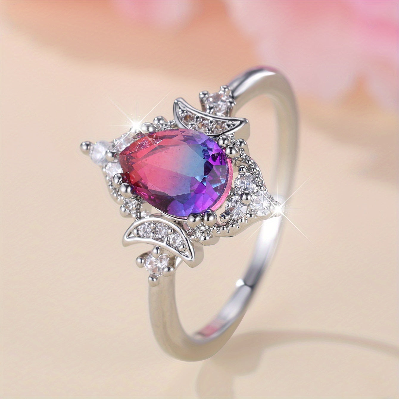 Elegant Promise Ring Inlaid Waterdrop Shape Gradient Zircon Engagement Wedding Jewelry For Girls