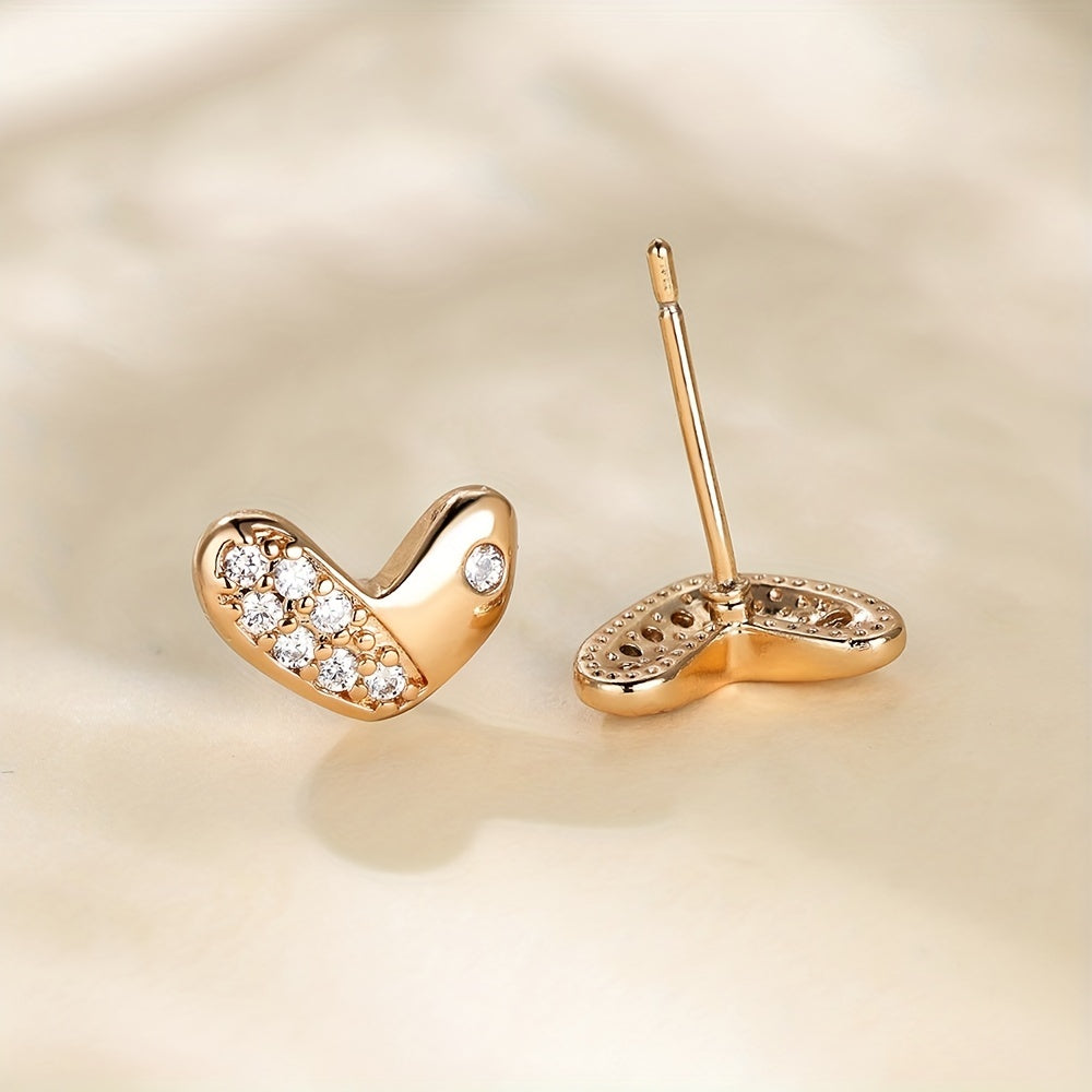 Heart Shape With Sparkling Zircon Decor Cute Stud Earrings Copper 18K Gold Plated Jewelry Exquisite Female Gift