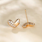 Heart Shape With Sparkling Zircon Decor Cute Stud Earrings Copper 18K Gold Plated Jewelry Exquisite Female Gift