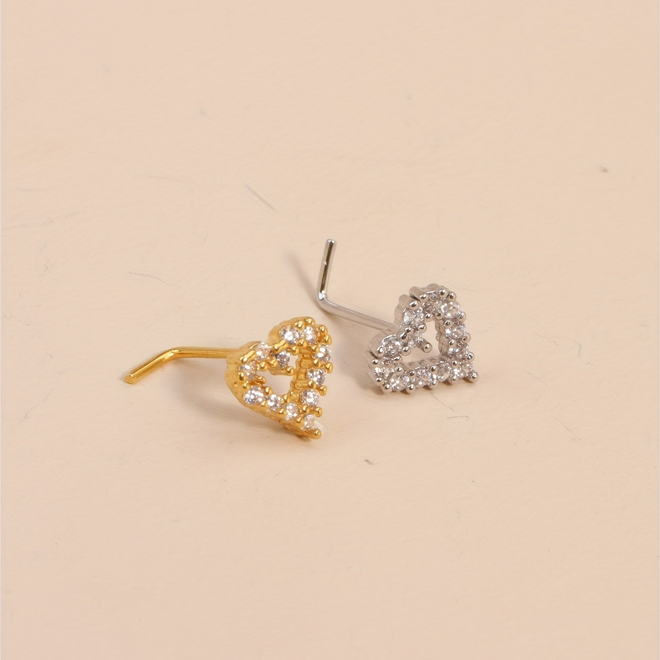 Small Hollow Out Love Heart Shape Nose Studs Rings For Women Nose Piercing Jewelry 18K Gold Plated Copper Nose Nail Inlaid Shiny Zircon