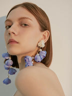 FN 925 Silver Needle Flower Exaggerated Long Earrings LOJS130