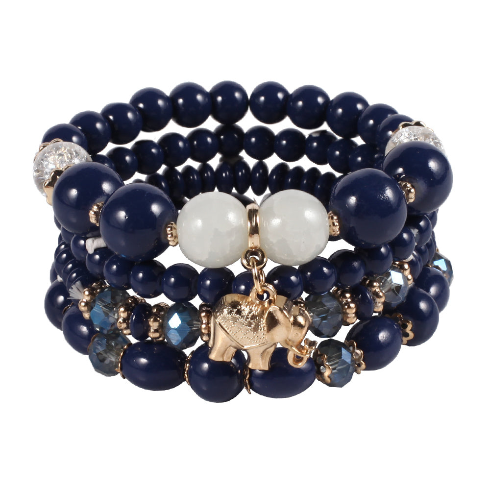 Bohemian Multilayered Stretch Bracelet with Colorful Beads and Cute Elephant Charm