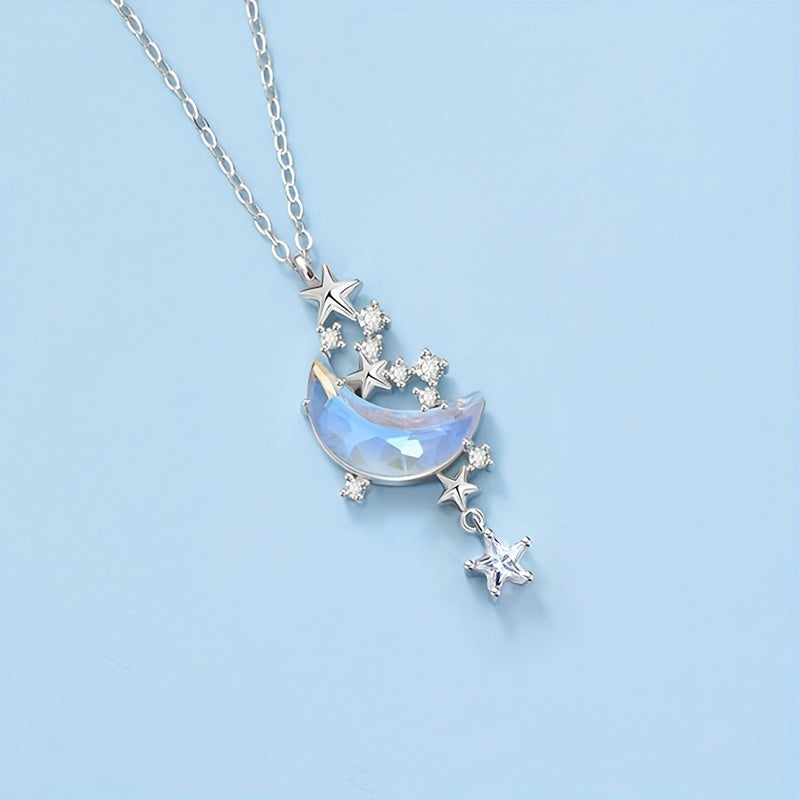 Delicate Moon Splash Star River Moonstone Star Pendant Necklace 1pc