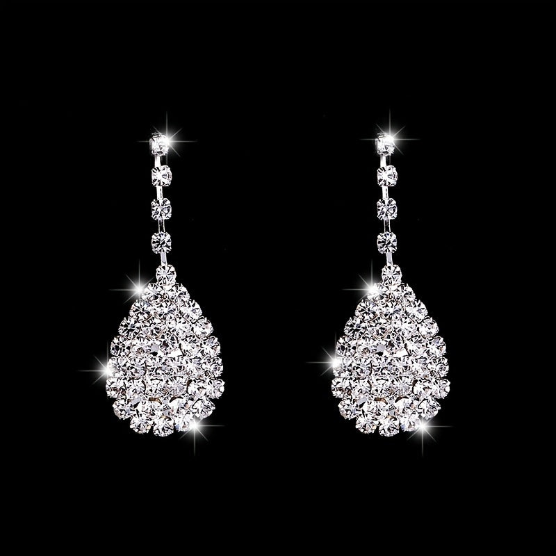 2 pcs Elegant Crystal Wedding Jewelry Set - Rhinestone Water Drop Pendant Necklace and Dangle Earrings for Women and Girls
