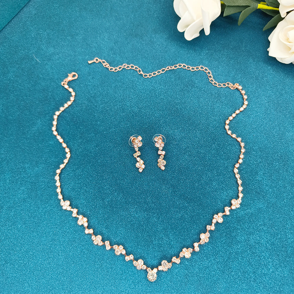 Jewelry Set Charm Necklace & Drop Earrings 2 Pcs Flower Shaped Rhinestones Chain Pendant Adjustable Bridal Jewelry For Women And Girls