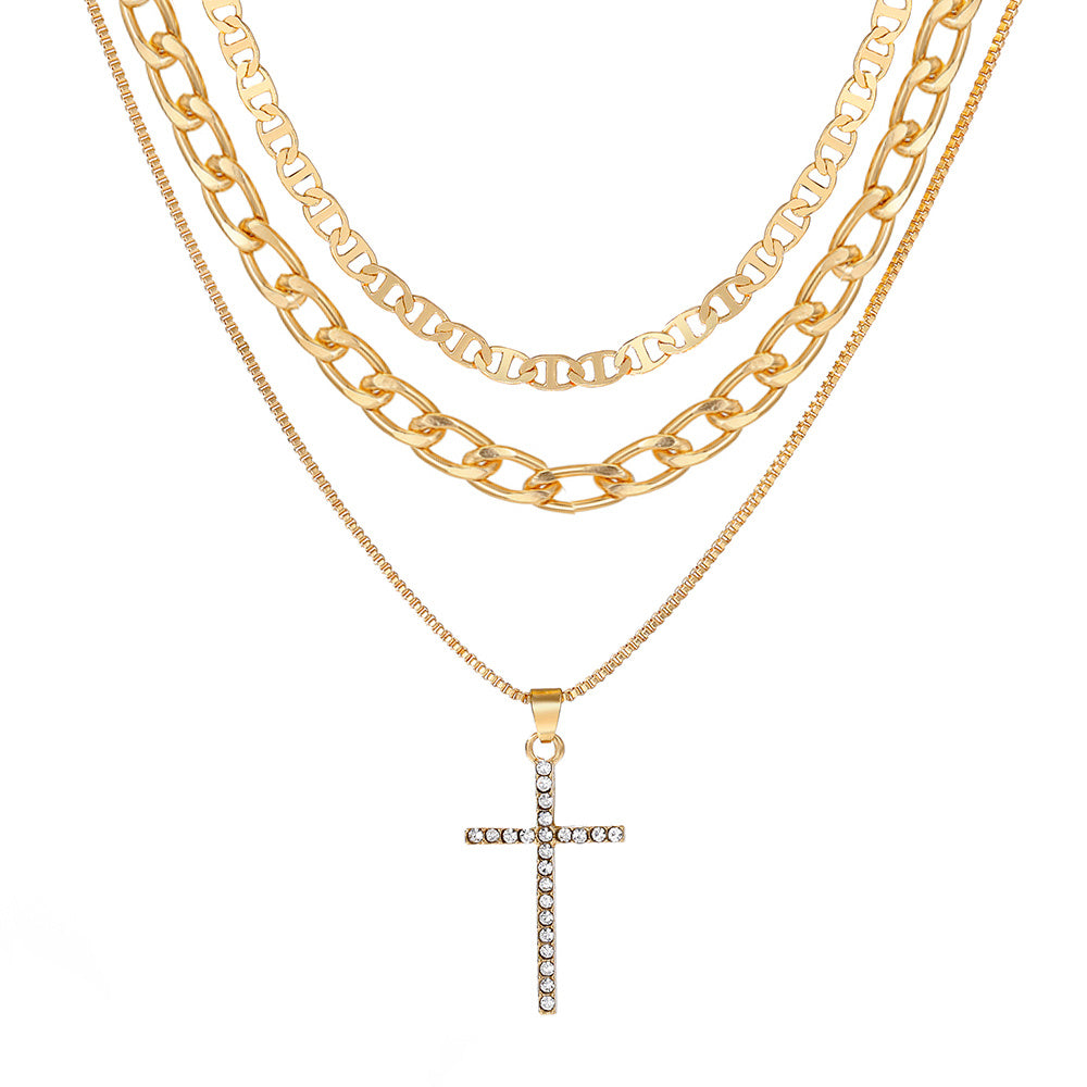 Add a Touch of Elegance with our Stackable Chain Necklace featuring a Cross Shape Pendant - Adjustable Length for Women and Girls - 1 Piece