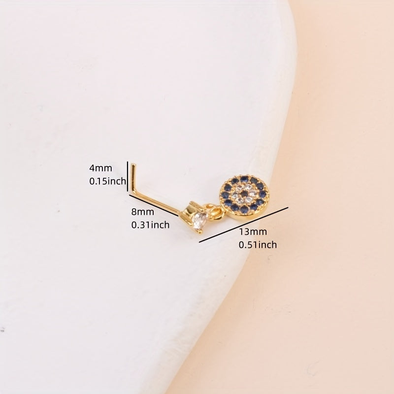 1pc Round Devil's Eye Shape Pendant Nose Nail Inlaid Shiny Zircon L-Shaped Ear Cartilage Piercing Body Jewelry Nose Ring