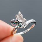 Gorgeous Platinum Butterfly Ring with Mystic Rainbow Zircon Crystals